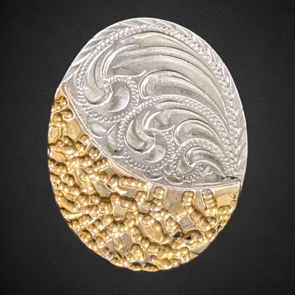 Oval Two Tone Etched Swirl & Nugget Bolo Slide - Picture 3 of 9